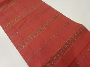 横段に草花模様織出し名古屋帯